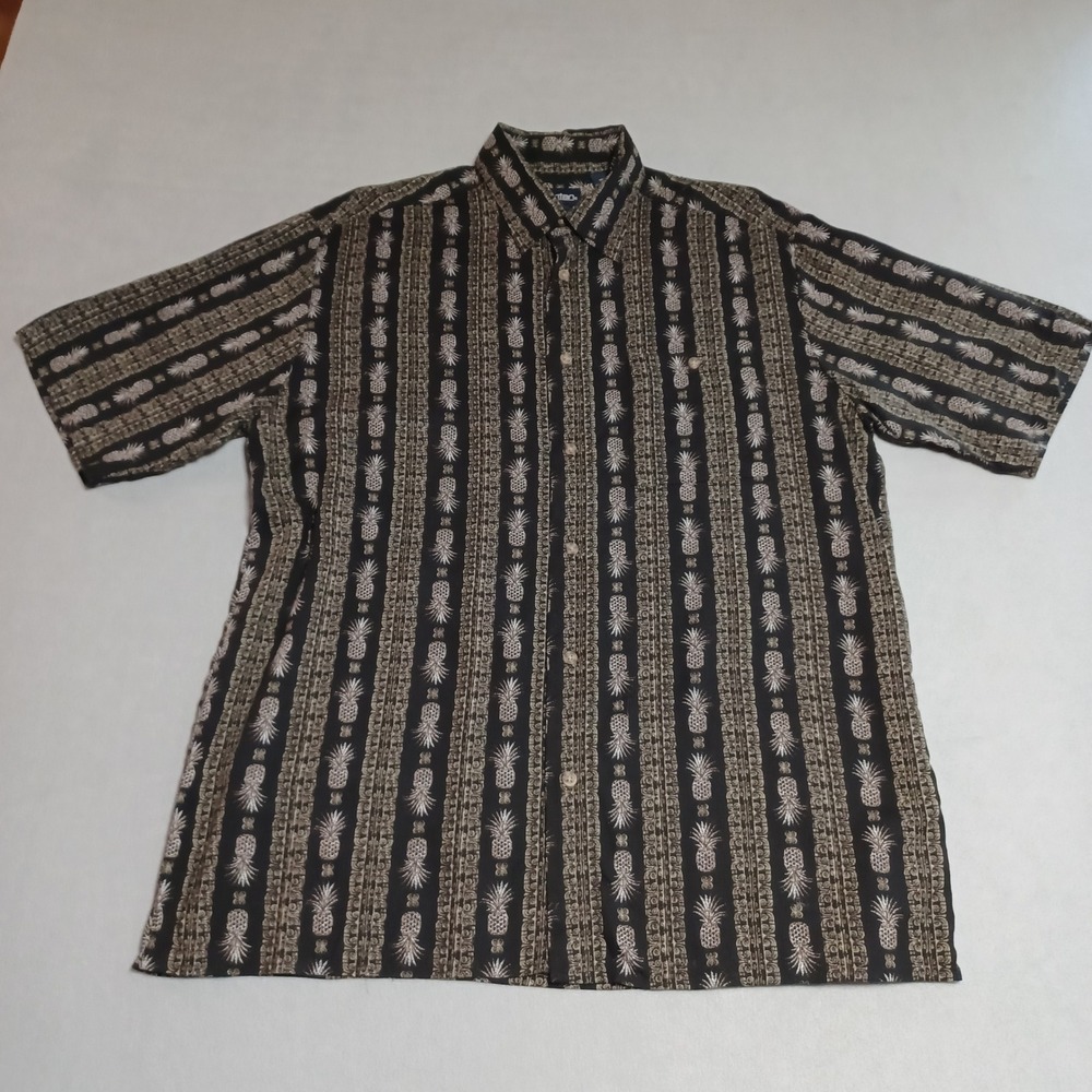 Puritan Mens Med Pineapple Tropical Button Down Shirt Short Sleeve Viscose Rayon